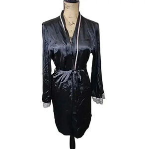 LINEA Donatella Black Satin Robe. Size Large